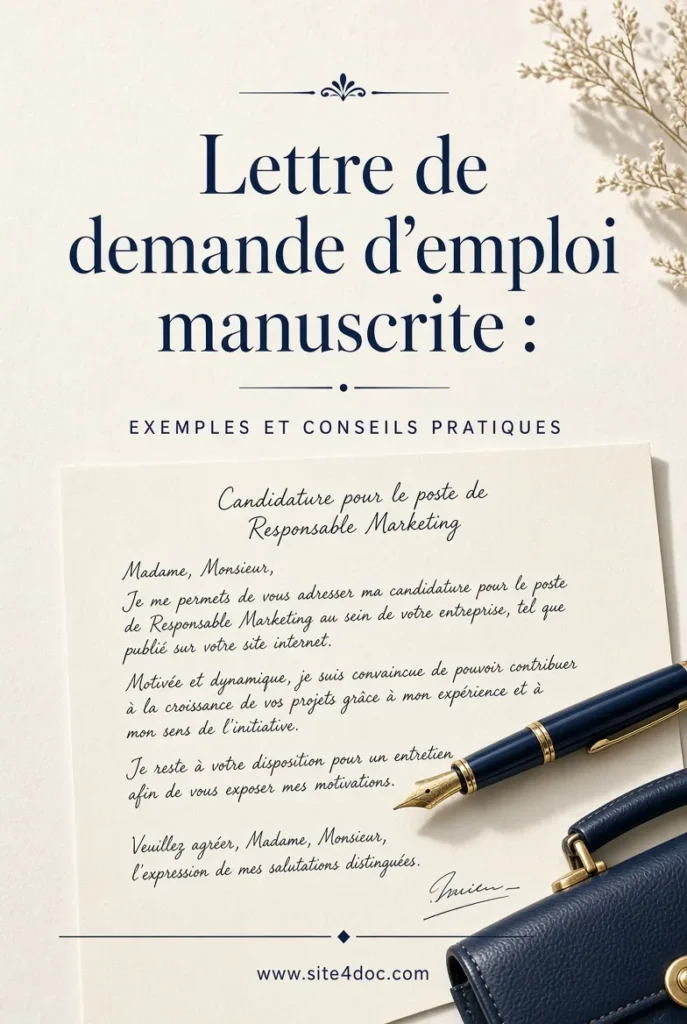 Lettre de demande d’emploi manuscrite : exemples et conseils pratiques Lettre de demande d’emploi manuscrite : exemples et conseils pratiques – guide complet site4doc.com