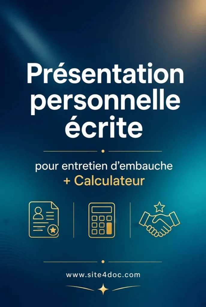 Présentation personnelle écrite pour entretien d’embauche + Calculateur Couverture Présentation personnelle écrite pour entretien d’embauche avec calculateur – site4doc.com