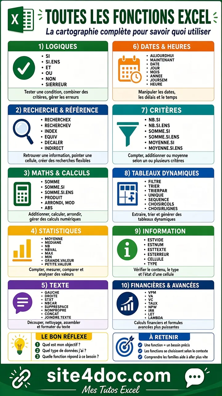 Toutes les fonctions Excel : la cartographie complète pour savoir quoi utiliser (2025)