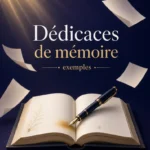 Couverture élégante Dédicaces de mémoire - exemples avec livres ouverts, plume et décor académique sophistiqué - Site4Doc