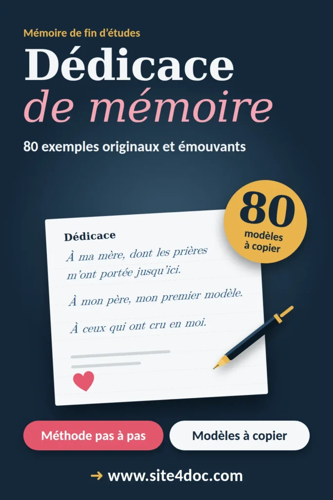 Couverture D&eacute;dicace de m&eacute;moire : 80 exemples originaux et &eacute;mouvants, m&eacute;thode et mod&egrave;les &agrave; copier &ndash; site4doc.com