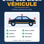 État des lieux véhicule : modèles Word et Excel à imprimer avec checklist carrosserie, pneus, intérieur, kilométrage, carburant et signatures, site4doc.com